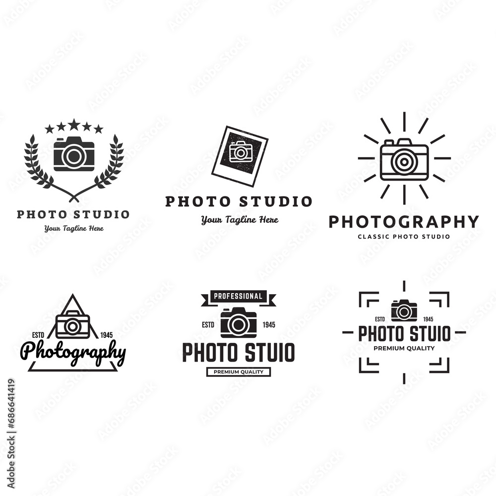 Set of camera logo design. Camera logo template, vector logo for photographer