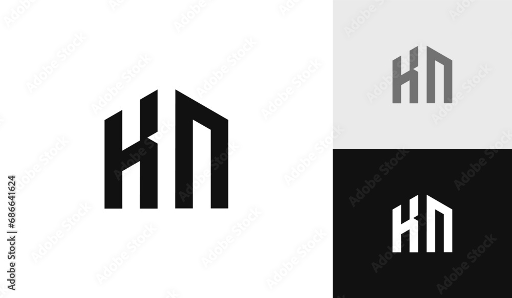 Letter KN initial with house shape logo design