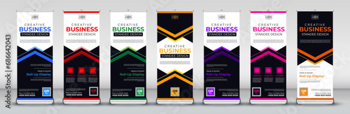 Creative abstract roll up Banner Design for meetings, Street Business, presentations, annual events, events, exhibitions in red, blue, orange, purple, green, pink and yellow