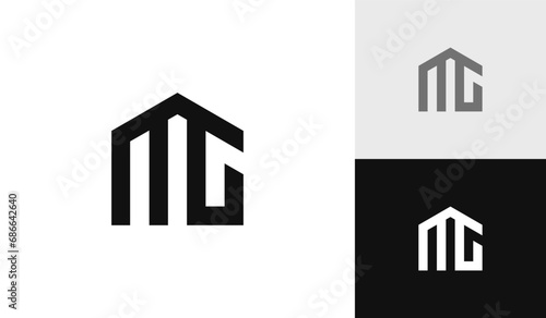 Letter MG initial with house shape logo design photo