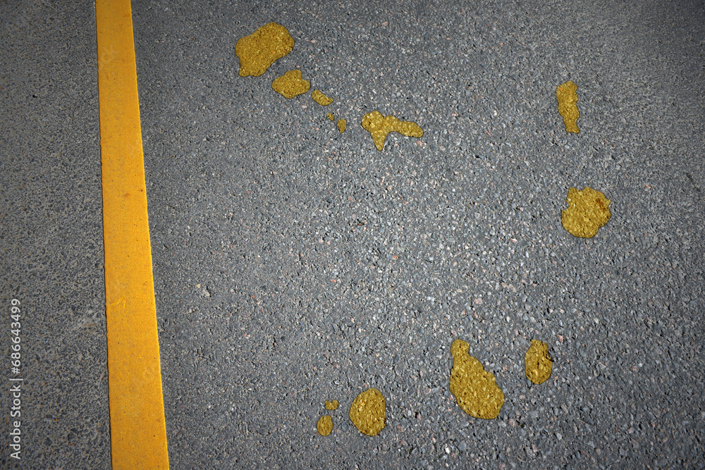 yellow map of cape verde country on asphalt road near yellow line. yellow map of cape verde country on asphalt road near yellow line.