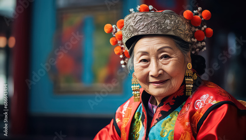Chinese old woman in traditional costume photo
