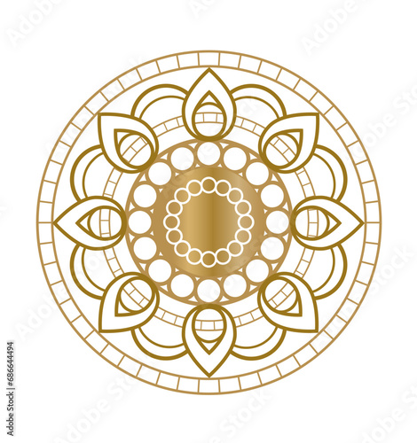 Golden mandala emblem with circles in the middle
