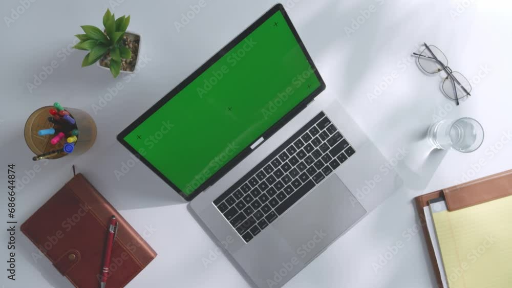 Top Down View Of A Laptop Computer With Mock Up Green Screen Chromakey ...