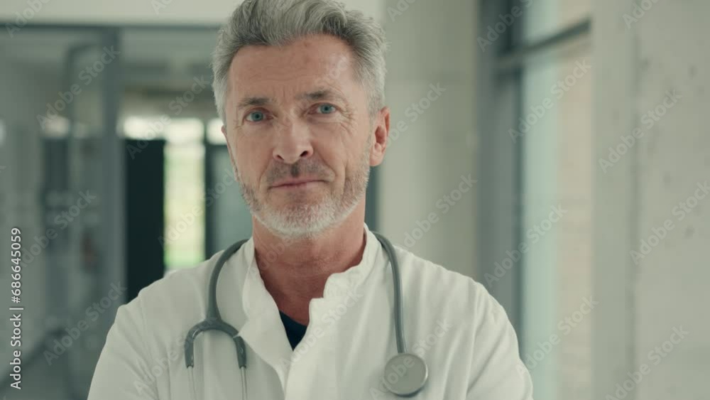 Portrait of doctor standing in hospital hallway Portrait of doctor standing in hospital hallway