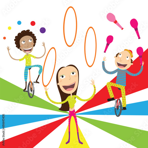 Set of circus Equilibrists. Jugglers vector illustration.
