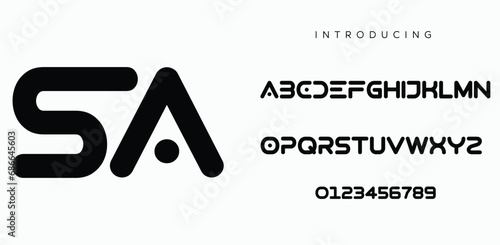 SA, Abstract technology science alphabet lowercase font. digital space typography vector illustration design
 photo