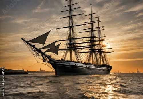 Maritime Majesty: Cutty Sark's Sailing Splendor at Sunset