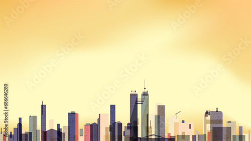 Megapolis skyscraper background. Abstract vector cityscape shapes. Architectural panorama horizon sky.