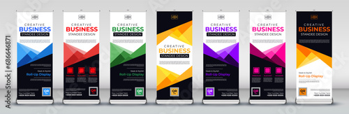 Creative roll up Banner Design for meetings, Street Business, presentations, annual events, events, exhibitions in red, blue, orange, purple, green, pink and yellow photo