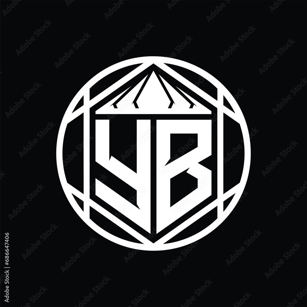 YB Letter Logo monogram hexagon slice crown sharp shield shape isolated circle abstract style design YB Letter Logo monogram hexagon slice crown sharp shield shape isolated circle abstract style design