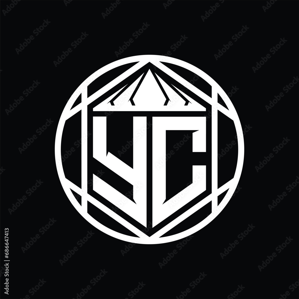 YC Letter Logo monogram hexagon slice crown sharp shield shape isolated circle abstract style design YC Letter Logo monogram hexagon slice crown sharp shield shape isolated circle abstract style design