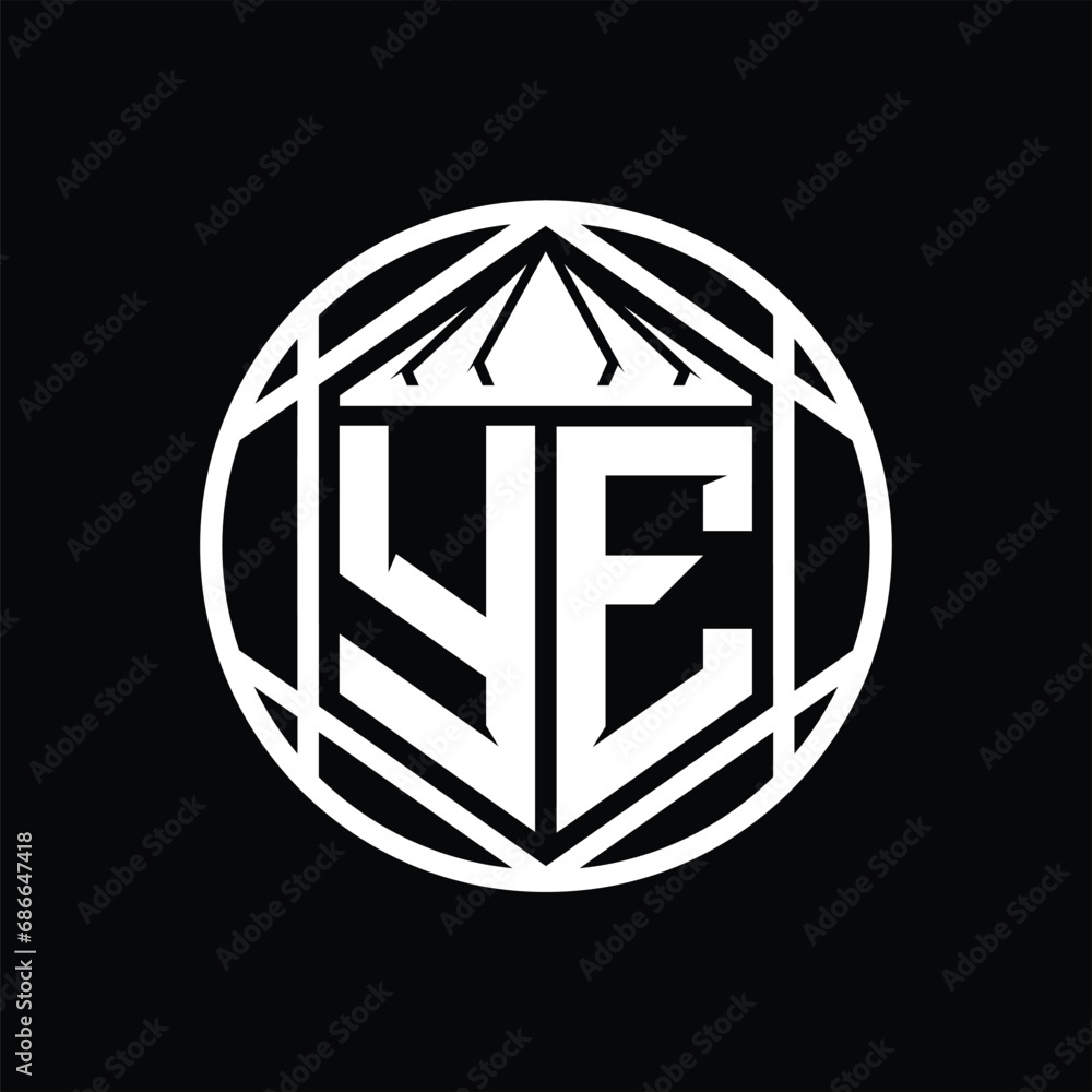 YE Letter Logo monogram hexagon slice crown sharp shield shape isolated circle abstract style design YE Letter Logo monogram hexagon slice crown sharp shield shape isolated circle abstract style design