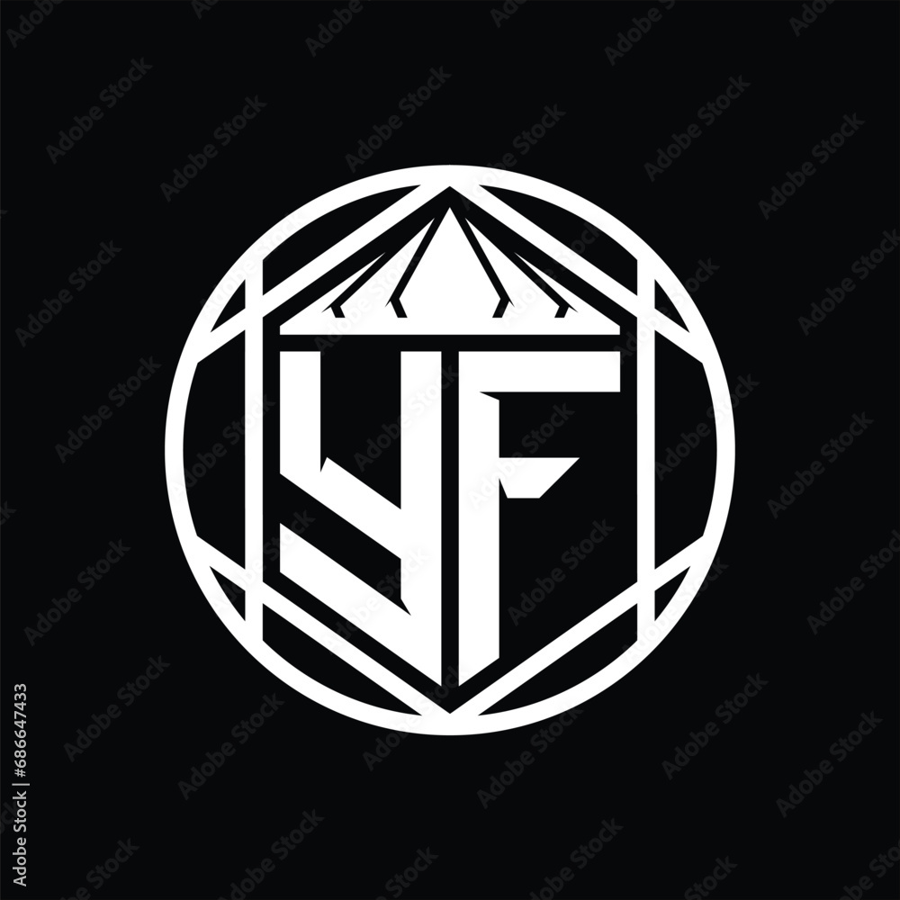 YF Letter Logo monogram hexagon slice crown sharp shield shape isolated circle abstract style design YF Letter Logo monogram hexagon slice crown sharp shield shape isolated circle abstract style design