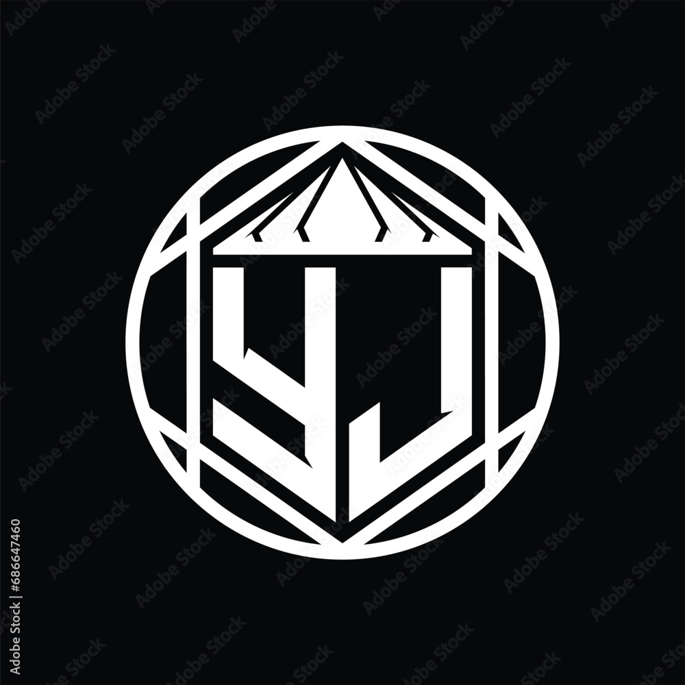 YJ Letter Logo monogram hexagon slice crown sharp shield shape isolated circle abstract style design YJ Letter Logo monogram hexagon slice crown sharp shield shape isolated circle abstract style design