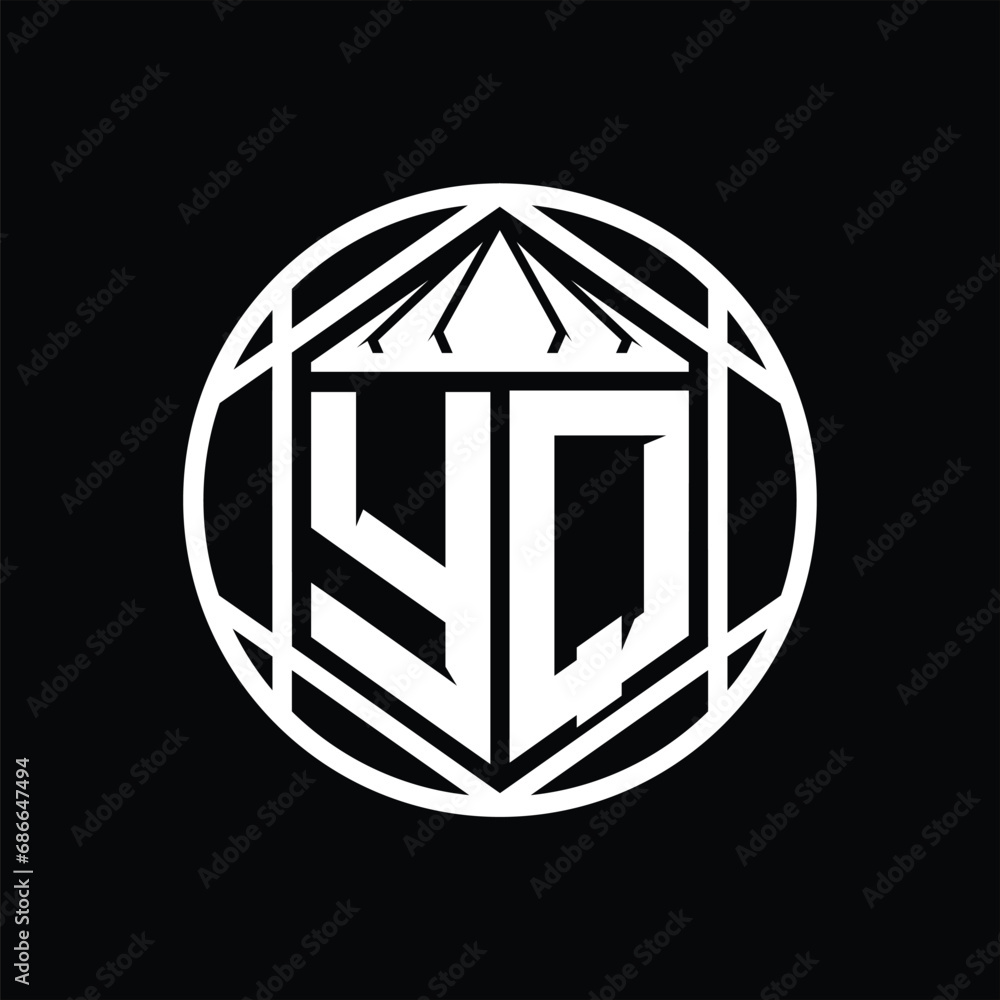 YQ Letter Logo monogram hexagon slice crown sharp shield shape isolated circle abstract style design YQ Letter Logo monogram hexagon slice crown sharp shield shape isolated circle abstract style design