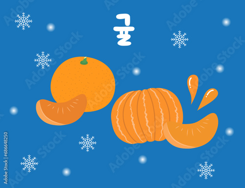 한국 겨울 간식 귤 일러스트(Vector Korean winter snack tangerine illustration)