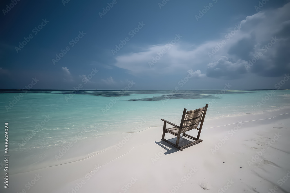 Chair on the beach near the sea, summer holiday and vacation concept for tourism, AI