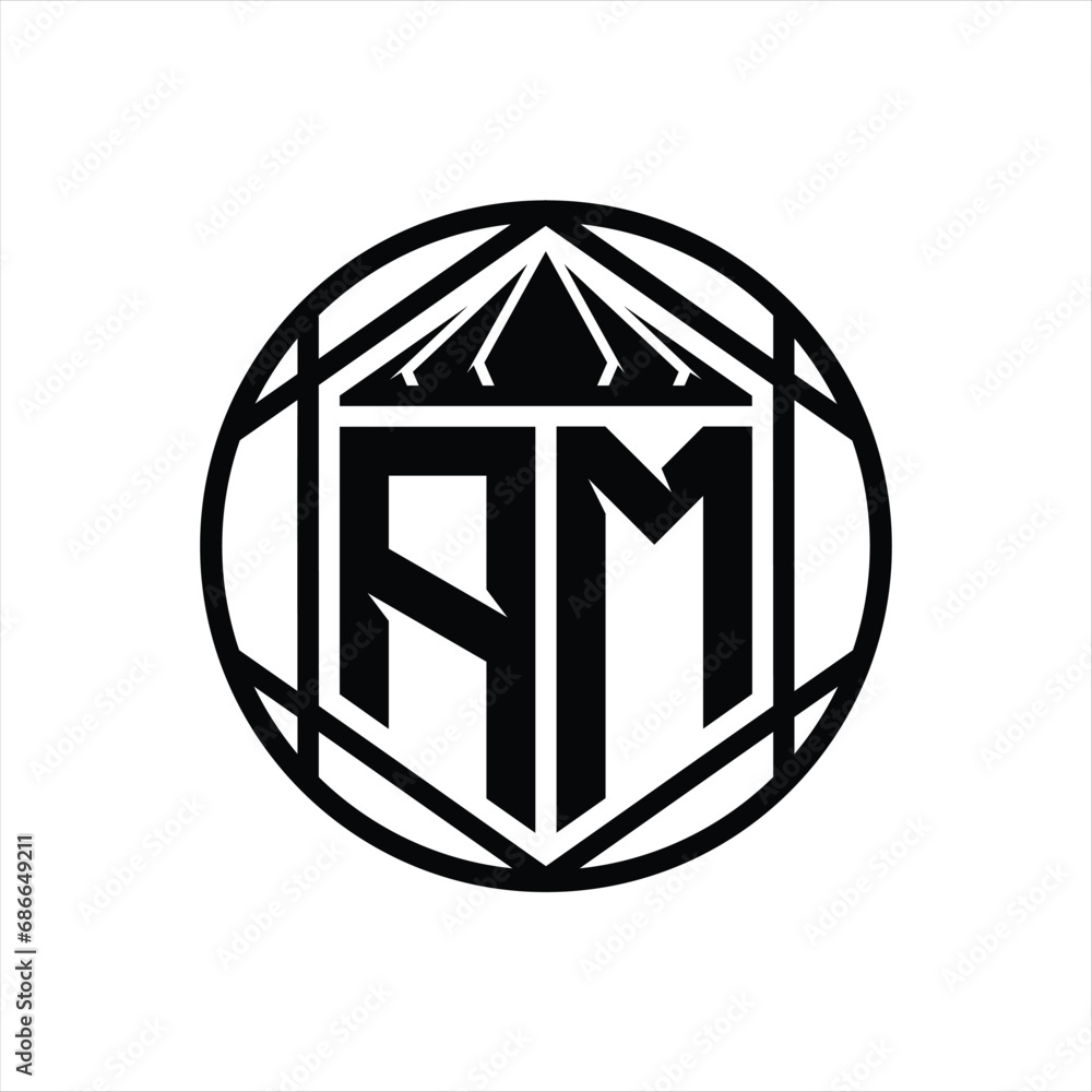 AM Letter Logo monogram hexagon slice crown sharp shield shape isolated circle abstract style design AM Letter Logo monogram hexagon slice crown sharp shield shape isolated circle abstract style design