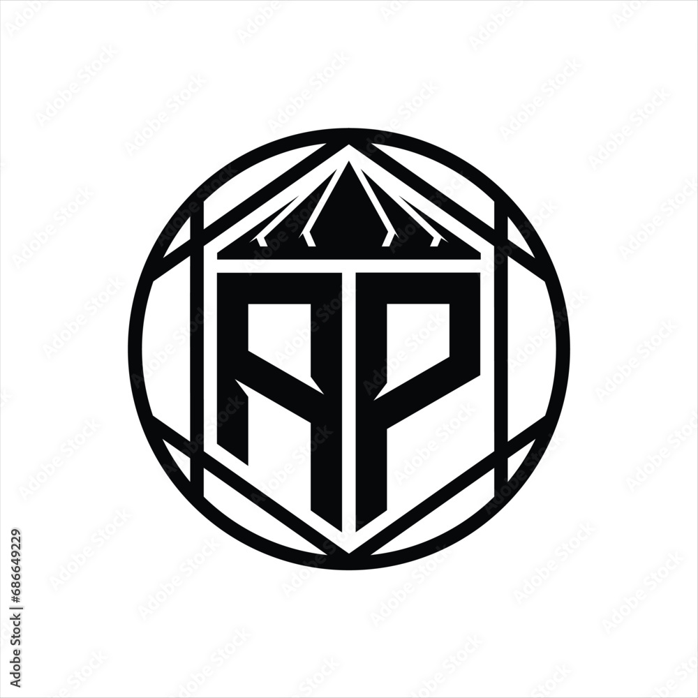 AP Letter Logo monogram hexagon slice crown sharp shield shape isolated circle abstract style design AP Letter Logo monogram hexagon slice crown sharp shield shape isolated circle abstract style design