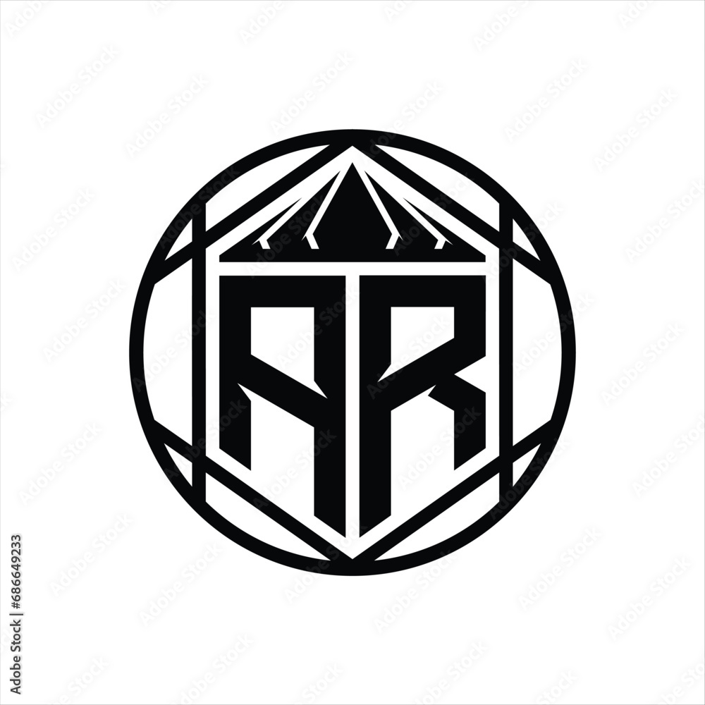 AR Letter Logo monogram hexagon slice crown sharp shield shape isolated circle abstract style design AR Letter Logo monogram hexagon slice crown sharp shield shape isolated circle abstract style design