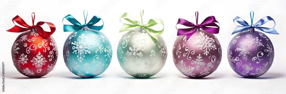 colorful christmas balls with ribbons on white background ai generative colorful christmas balls with ribbons on white background ai generative