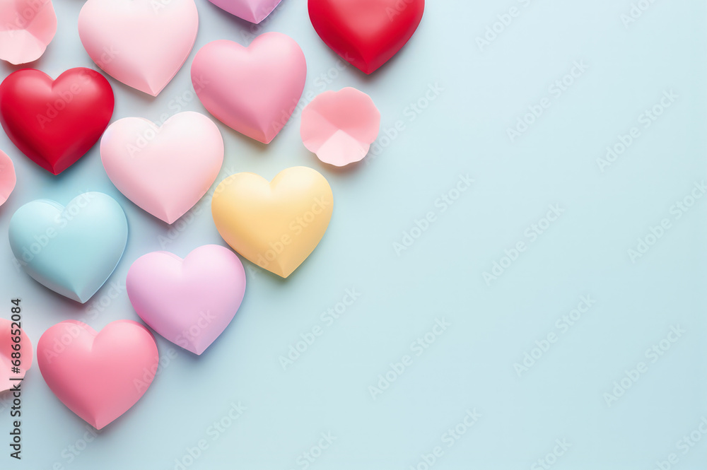 Little hearts on pastel color backgroud, delicate soft design greeting card for Valentines Day and love celebration Little hearts on pastel color backgroud, delicate soft design greeting card for Valentines Day and love celebration