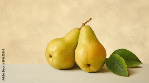 pear_fruits_photorealism_style_on_beige_background