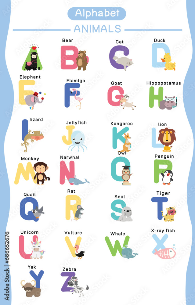Fototapeta premium Cute Animal Alphabets for kids education set