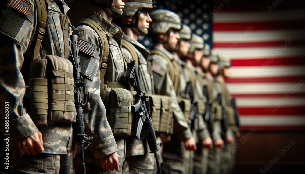 Line of Soldier in Camouflage Uniform at Attention Line of Soldier in Camouflage Uniform at Attention