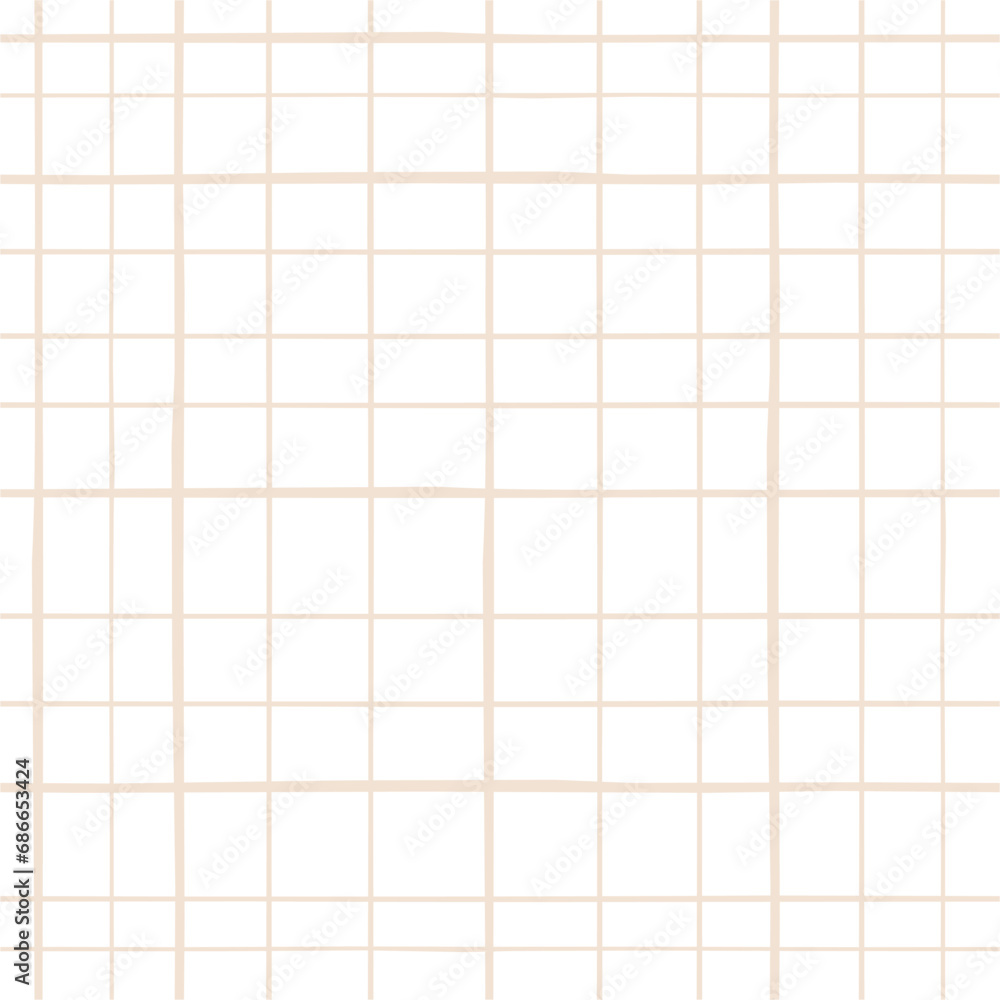 Checkered background. Uneven beige lines on a white background. Seamless abstract hand-drawn pattern. Checkered background. Uneven beige lines on a white background. Seamless abstract hand-drawn pattern.
