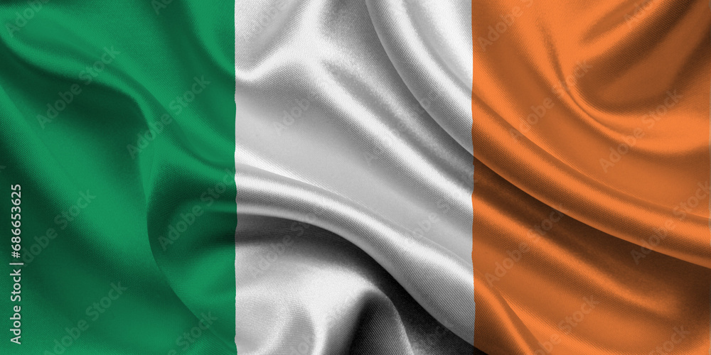 High detailed flag of Ireland. National Ireland flag. Europe. 3D illustration.