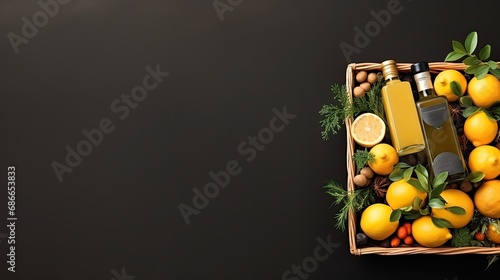 Wallpaper Mural top view of new year gift basket for respected person with copy space Torontodigital.ca