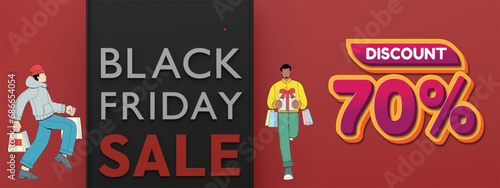 Black friday sale 70% discount social media poster, banner template.