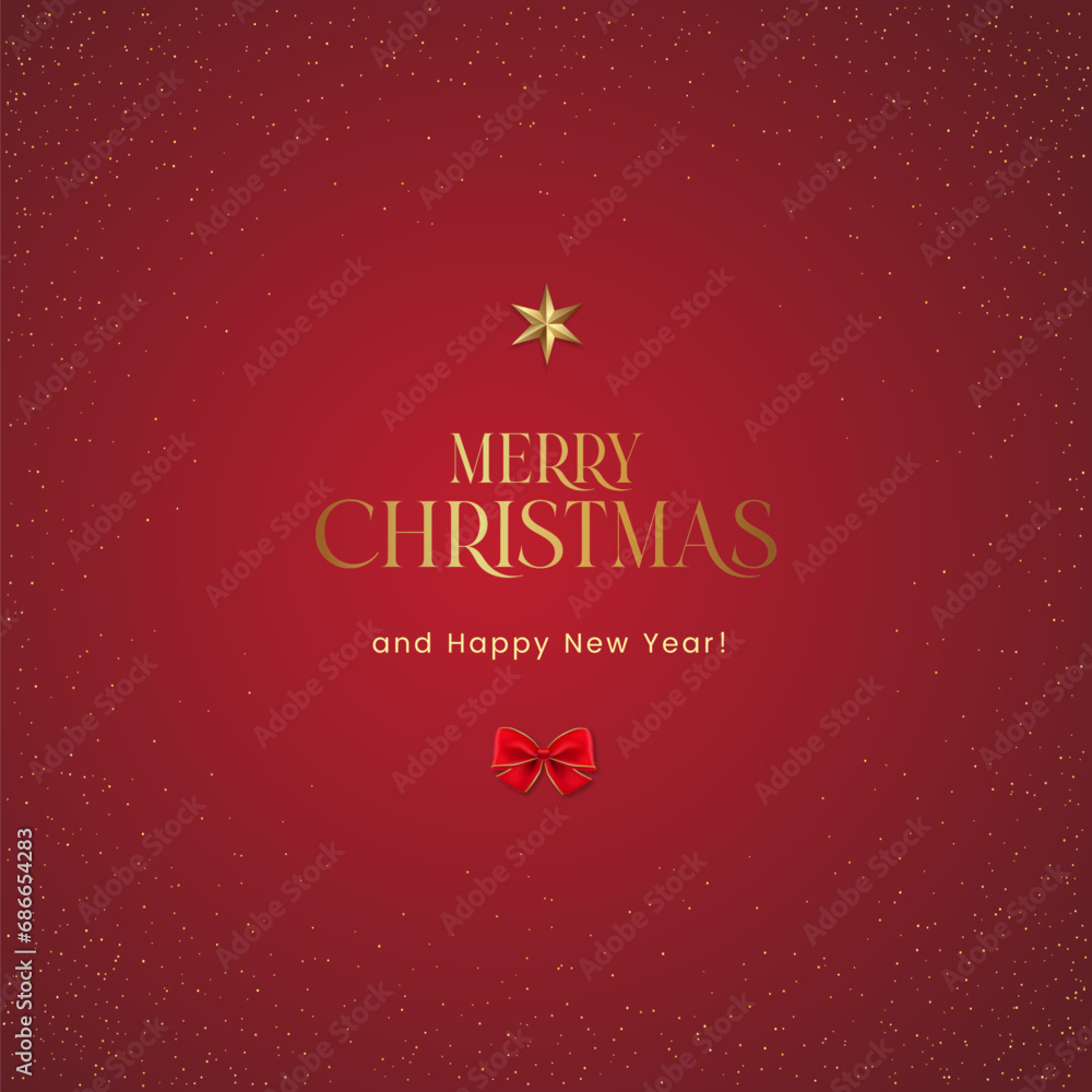 Clean minimalistic christmas greeting vector background, red green, golden christmas and new year modern elegant greeting for social media