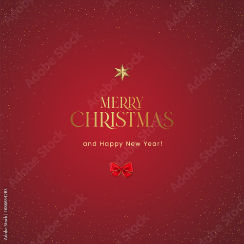 Clean minimalistic christmas greeting vector background, red green, golden christmas and new year modern elegant greeting for social media