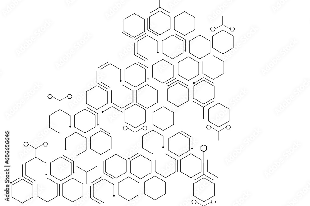  Geometric black lines and dots pattern hexagons on white
