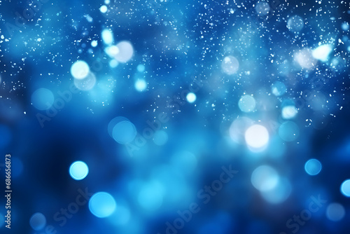 Blaue funkelnde Lichter Festlicher Hintergrund mit Textur. Abstrakt Weihnachten glitzernde helle Bokeh unscharf und fallende Sterne. Winter-Karte oder Einladung