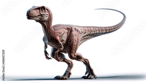 Wild prehistoric velociraptor figure anatomycal in white background. Illustration Isolated of velociraptor or deinonychus. Generative AI photo