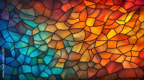 A wall texture designed to look like a 3D stained glass window, with the sun casting vivid hues across its surface.