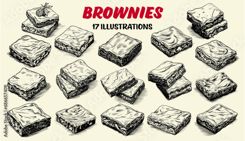 Collection of drawn Brownies. Sketch illustration