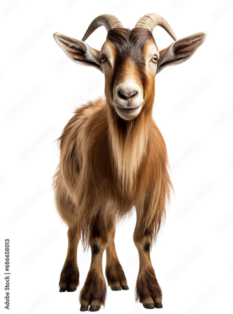Full body goat isolated on white background, front view