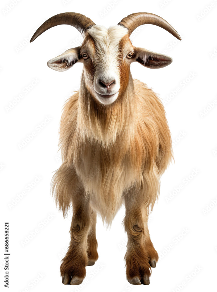 Full body goat isolated on white background, front view