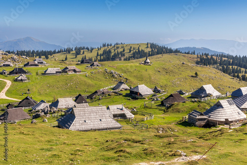 Velika Planina. 10-02-2023. Velika Planina village. Old  shepered village with wooden houses in Kamik Alps. photo