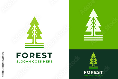Creative Trunk in Tree Negative Space Evergreen Forest Logo Design Branding Template