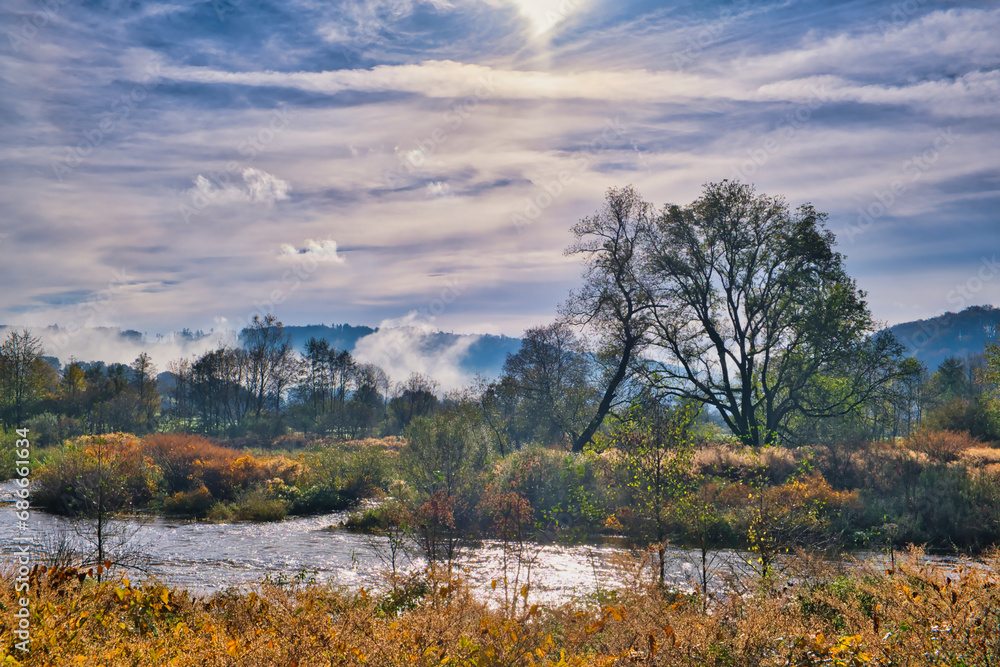 colorful autumnal landscape near the river, located in the triangle Bonn, Cologne and Siegen colorful autumnal landscape near the river, located in the triangle Bonn, Cologne and Siegen