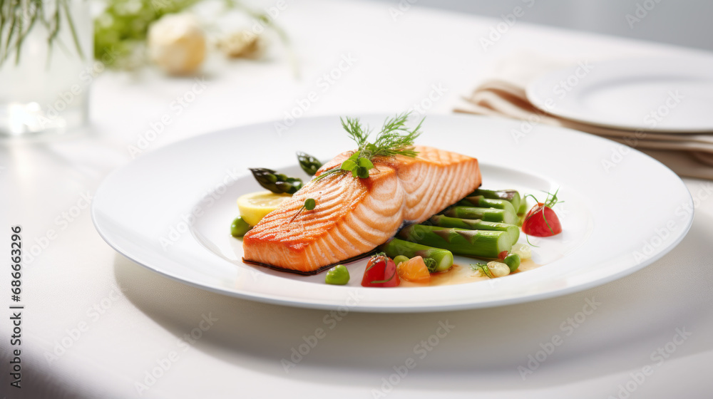 Salmon steak on restaurant table Salmon steak on restaurant table