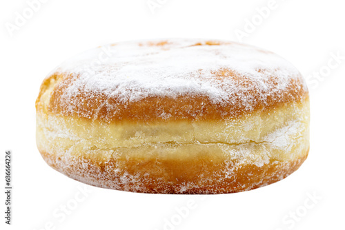 baked german doughnut or berliner with powdered sugar