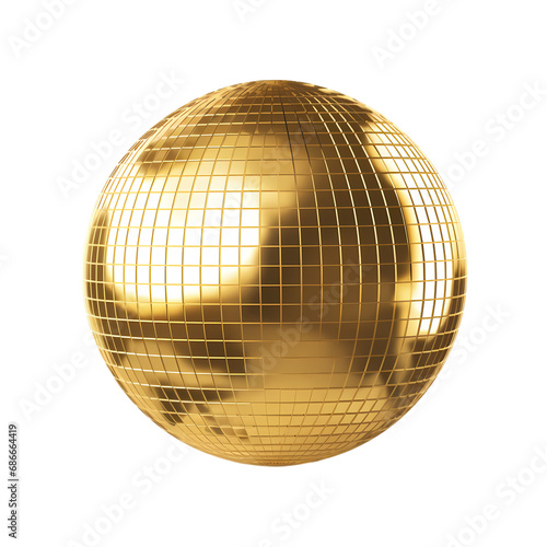 Golden disco mirror ball isolated on transparent background