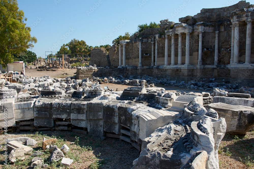 the ruins of the ancient Greek city of Side, Turkey